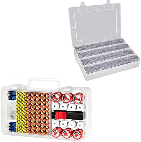 Caixa de armazenamento do organizador de bateria Xuerdon com verificador de testador, cápsulas de moedas de 46 mm de 46 mm com junta de espuma e caixa de organizador de armazenamento de plástico