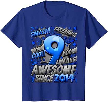9º aniversário estilo cômico Awesome desde 2014 T-shirt de menino de 9 anos