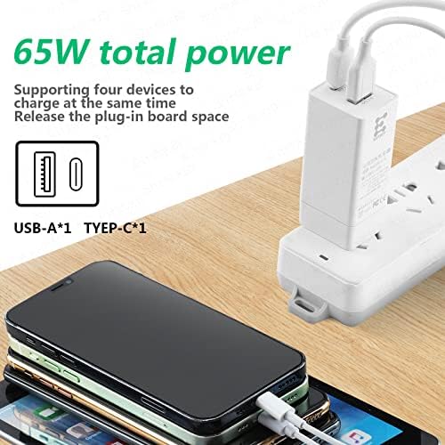 Carregador USB C [Gan Tech] 65W Porto dupla PD Carregador de parede de 5 pés Cabo C para MacBook, laptops USB C, iPad Pro, iPhone, Galaxy, Pixel e muito mais