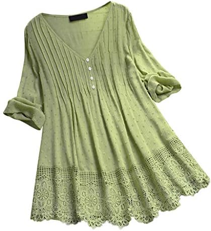 Camisas de algodão e linho yslmnor para o botão feminino 3/4 blusas de manga Túnica estampada floral