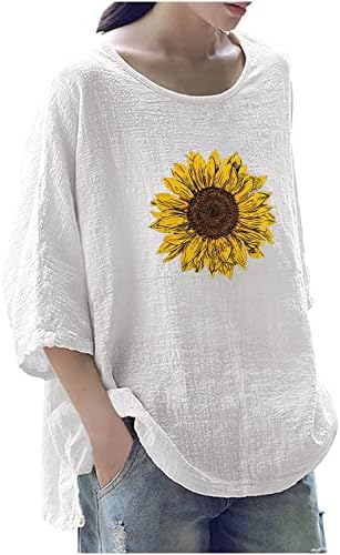 Juniores brancos 3/4 blusas de manga Girassol gráfico floral Floras Blushs Bustier Tshirts Bloups Sz Xl
