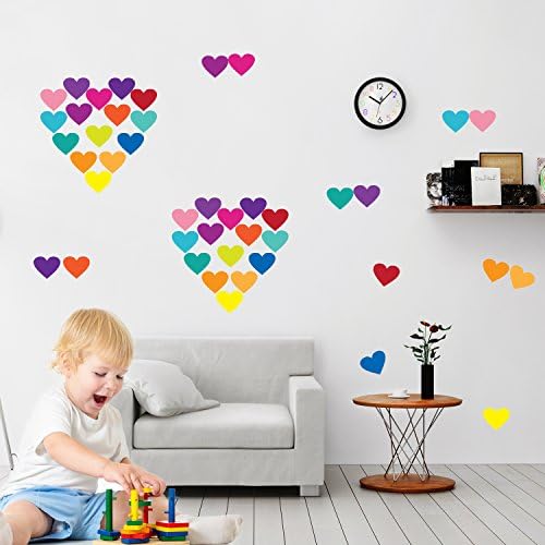 Parlaim 45 PCs corações corações arco -íris Multi tamanho infantil adesivos de vinil de parede, decalques de parede para crianças