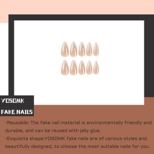 Yosomk Medium Pressione unhas de amêndoa unhas falsas com designs gradiente de nude