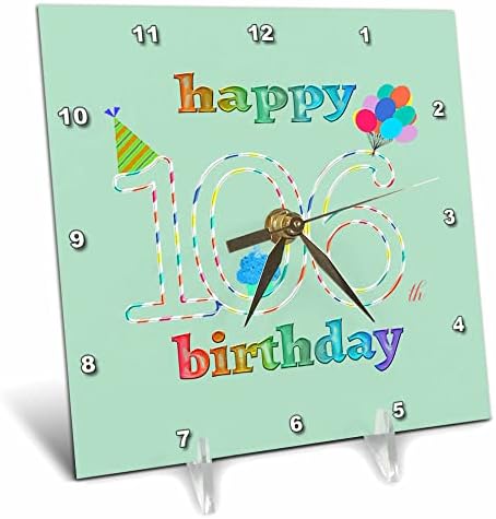 3drose feliz 106º aniversário, cupcake com vela, balões, chapéu. - Relógios da mesa