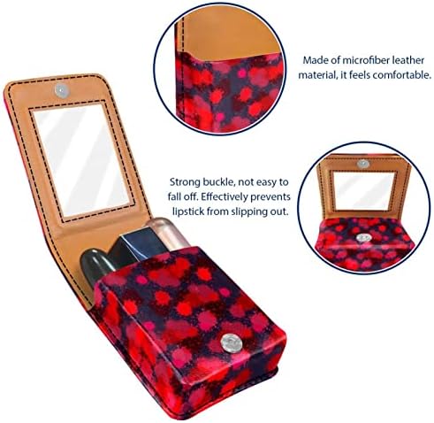 Mini maquiagem de Oryuekan com espelho, bolsa de embreagem Leatherette Lipstick Case, Red Splash Ink Art Modern