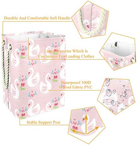 Deyya elegante cisne rosa padrão de lavanderia cesto cesto alto de altura dobrável para crianças adultas meninos adolescentes meninas em quartos banheiro 19.3x11.8x15.9 em/49x30x40.5 cm