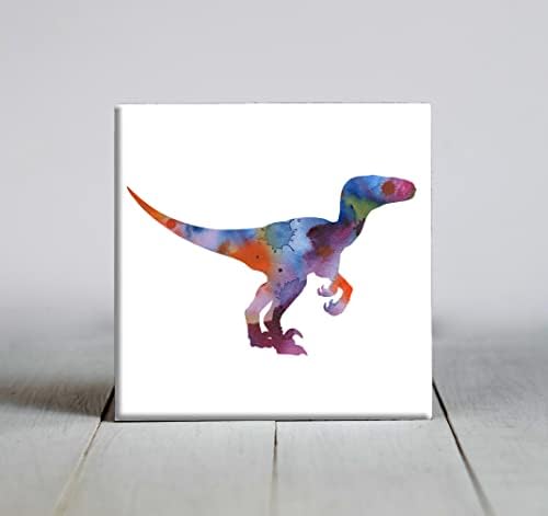 Velociraptor abstrato em aquarela arte decorativa telha