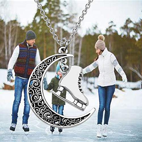 Colar de skatista bekech colar de skate de gelo gelo skate charme de colar de pingente de pingente de lua crescente