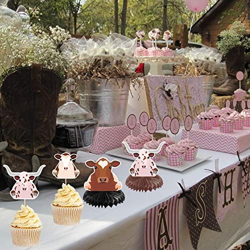 Decorações de festas ocidentais, 9 PCs Cow Honeycomb, decorações de festas de vaca nas montanhas, peças centrais de cowboy