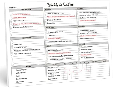 Semanalmente para fazer a lista no bloco de notas - Planejador semanal, 53 folhas de rasgo sem data, 8,4 '' x 11 '', organizador