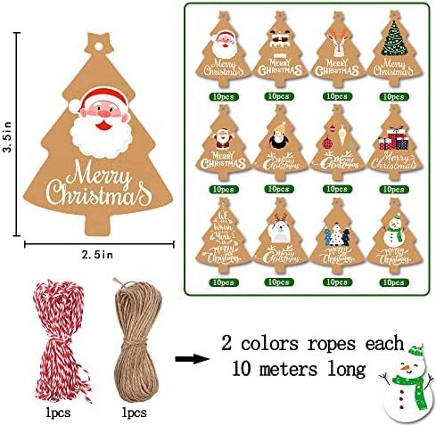 DIYDEC 120pcs Christmas Kraft Gift Tags Xmas Brown Paper Tree Hang Label com barbante para presente de Natal e presente