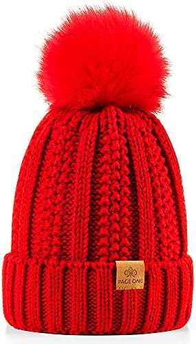 Página um Womens Inverno de inverno grosso Knit Feanie Faux Fur Pom Hat Hat Lã