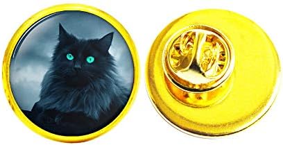 Pino de gato preto, broche de gato preto, olho amarelo de gato preto, broche de gato, jóias de gato preto, broche para homens, presentes de amantes de gatos, m86