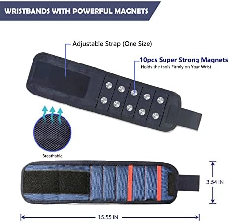 Pulseira magnética de Folgtek com 10 ímãs extra fortes Melhor ferramenta de pulso de cinto para segurar parafusos, pregos,