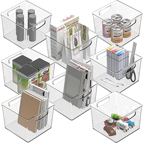 Vacana 8 Pacote de caixas de armazenamento de plástico transparente, organizador de geladeira de recipiente de armazenamento de despensa, caixas de armazenamento de cubo transparente para geladeira, gabinete, cloest, armário, organização doméstica