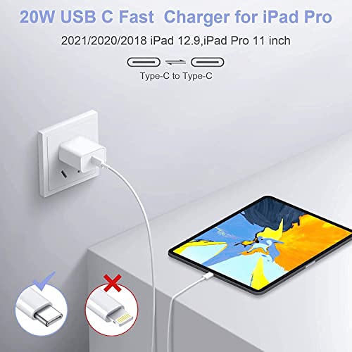 Carregador do iPad Pro, carregador de tablet Apple tipo C USB C Fast Charger PD Plug Plug Block e 6ft USB C para