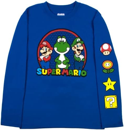 Nintendo Kids Super Mario Bros Mario e Luigi Boys Manuve Longa Pacote de T-shirt 2-Pack