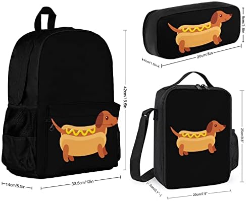 Conjuntos de mochilas engraçadas de Dachshunds para viagens escolares Daypack Prints Bookbag com lancheira e lápis para homens