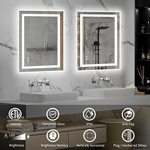 Espelho LED shuafa para banheiro, iluminação de backlit de 24x32 polegadas + espelho de banheiro iluminado dianteiro com luzes,