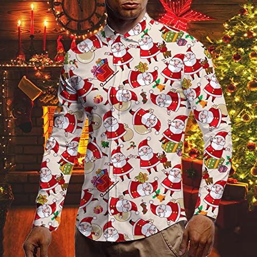 Xzhdd camisetas de natal para masculino, engraçado Natal Santa Claus Snowman Print Butrow-Down Collar Business Business Casual Shirt
