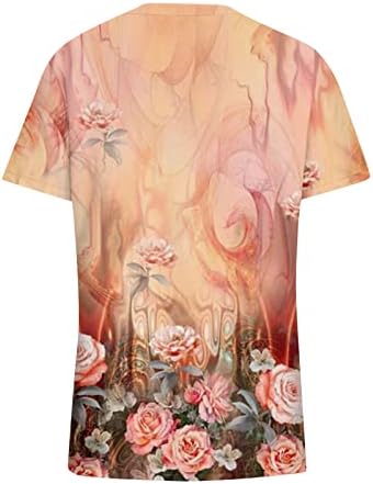 Vodmxygg tampos florais para mulheres de manga curta camisetas T Treino casual de pescoço Vintage Boho Tees Henley Tunic