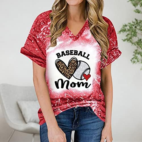Camisetas do Dia das Mães para Mulheres Manga Curta V Pescoço Básico Tee Verão Tirina Túnica Túnica Base de beisebol de beisebol fofo Blusa de férias