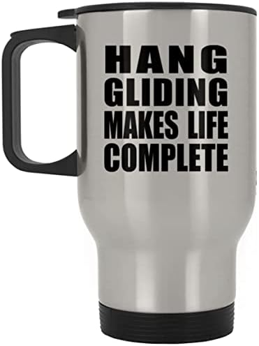 Designsify Hang Gliding torna a vida completa, caneca de viagem de prata 14 oz de aço inoxidável, copo isolado, presentes para