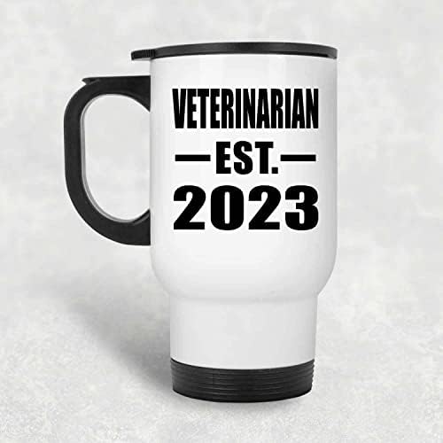 Projeta o veterinário estabelecido est. 2023, caneca de viagem branca 14 oz de aço inoxidável copo isolado, presentes para