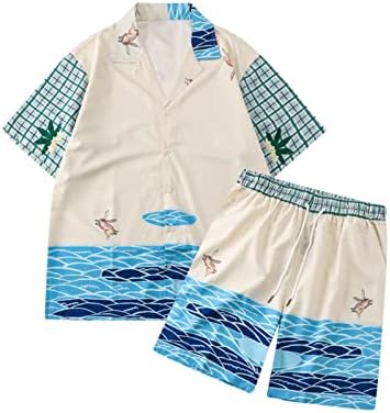 Men amoroso Hawaiiano Manga curta Praia Stand-up Collar Polo Polo camisas casuais impressos com shorts de cordão solto