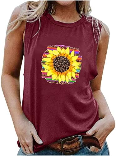 Tampa do tanque de Páscoa para mulheres Girassóis Tees de verão gráficos de pescoço redondo solto Camiseta casual Camisetas