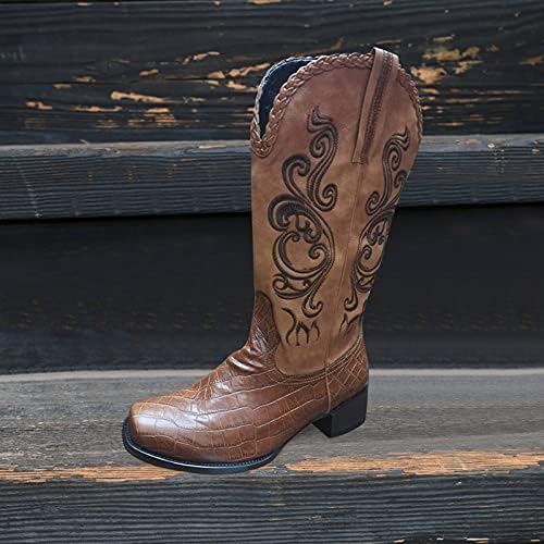 Botas para mulheres Botas de cowboy brancas para mulheres para mulheres Western Cowgirl Botas com calcanhar grossa senhoras de dedo do dedo do mid-calffe botas vaqueras para mujer alta