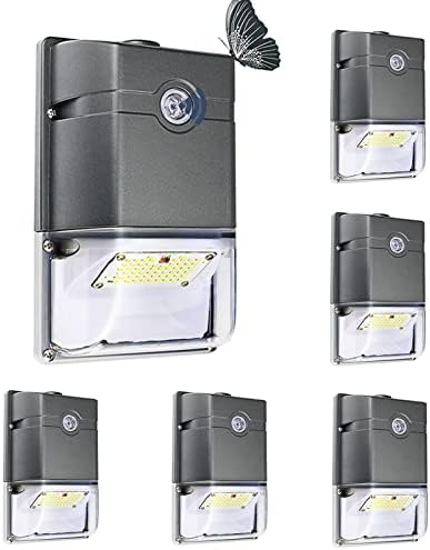 Ltblight 6 pacote 35w luminária de pacote de parede LED com sensor de fotocélula do crepúsculo do anoitecer, 4750lm 5000k luz do dia para luz da varanda ou luz de segurança, certificado ETL