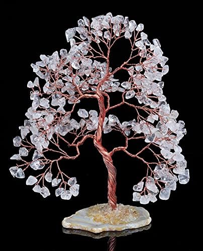 Base de fatia de ágata de árvore de cristal de quartzo clara - Árvore da vida da vida, chakra de cura, energia positiva,