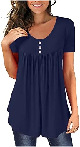 Tops de verão para mulheres 2023 Ocultar botão de túnica de túnica curta camiseta de verão Henley camisa blusa vintage