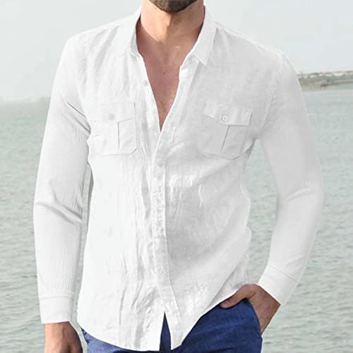 Camisetas casuais masculinas do ZDDO Button Down Double Pockets Longa Camista de Manga Longa Camisas Tops de praia