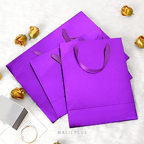 MalicPlus 12 sacos de presente grandes 13x5x10 polegadas, luxo grandes sacolas roxas com alças para todas as ocasiões