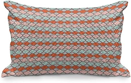 Ambesonne Quatrefoil Coloque a capa de travesseiro, ilustração colorida de traçado de padrões leste folclóricos com bordas