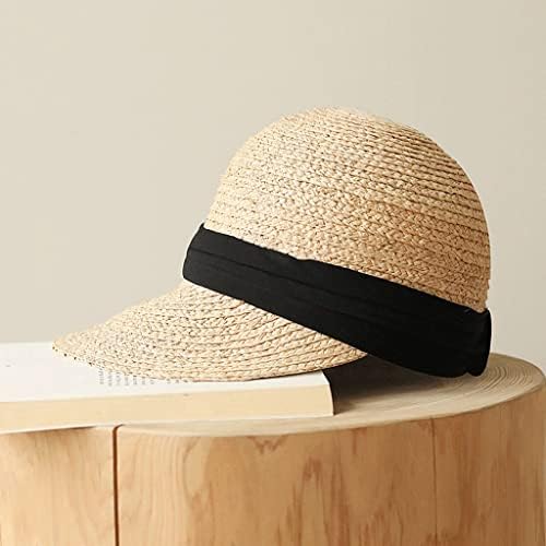 ZSEDP Raffia Hat feminino verão casual selvagem capitão de praia chapéu de férias chapéu de férias