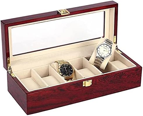 Liuzh 6 slots Caixa de relógio de madeira Exibir caixa organizadora de joias de joalheria Caixa de armazenamento de jóias
