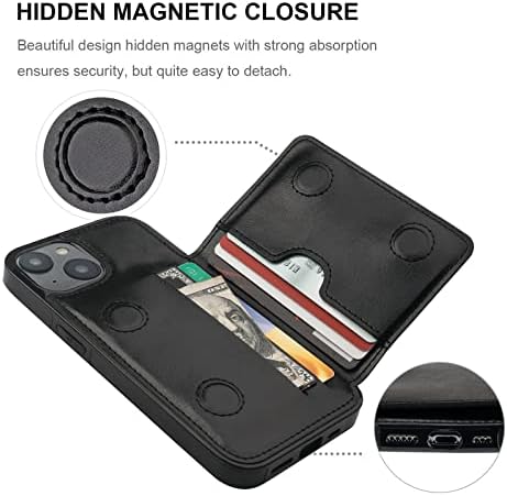 Kihuwey Compatível com o titular do cartão de crédito da caixa de carteira do iPhone 14, o chuteiro de couro premium flip -hidden gargão