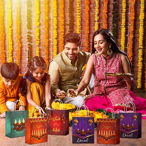 Conjunto de 16 sacolas de presente feliz Diwali Diwali Festival de Bolsa de Presentes de Luzes Festival de Aniversário Pacote de Presente Tratar lanches Bolsas de Candros Diwali Favorias