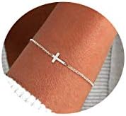 NECOCY 14K Gold/prata banhados de lateral lateralmente pulseiras cruzadas pequenas pulseiras de cadeia de link ajustáveis