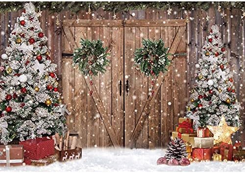 Felortte 10x8ft Polyester Fabric Winter Christmas Christmas Rústico Poço de madeira fotografia de capa de Natal Tree Snow Gifts