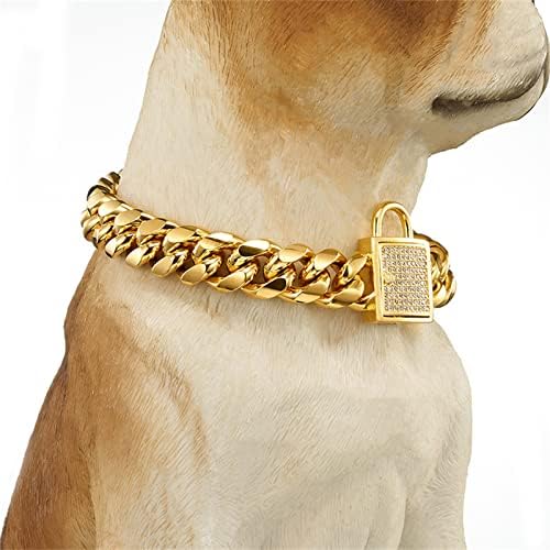 Colarinho de cachorro da corrente de ouro, colares de cães em cadeia de ligação cubana pesados, colares de cães em corrente
