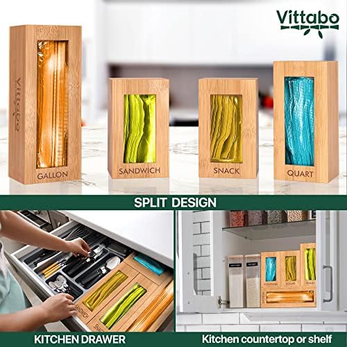 Vittabo Bamboo Ziplock Bag Organizador para gaveta - Organizador de armazenamento de bolsas de comida - Organizador de bolsas