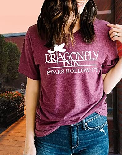 Dragonfly Inn estrelas camisa oca para mulheres Gilmore Dragonfly T-shirt Funny Graphic impresso Tamas de manga curta