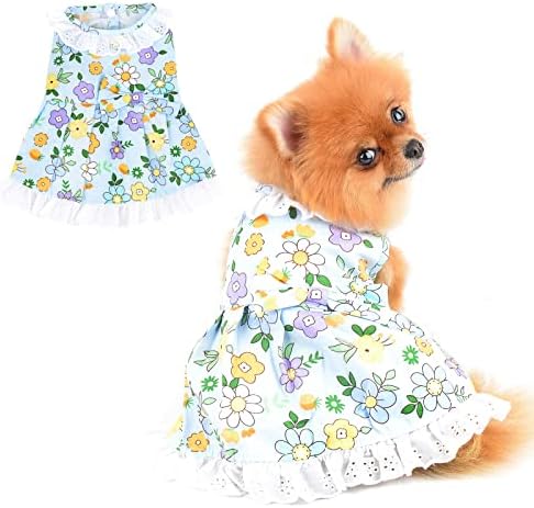 Vestido de cachorro de renda floral de renda floral para meninas pequenas de animais de vestido de verão, princesa, roupas de aniversário de roupas de aniversário de roupas suaves, verde, xs