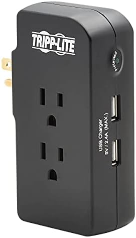 Tripp Lite Wall Surge Protector Power Strip Multi Outlet Extender, 3-Outlets e 2 portas USB, 5-15p plugue direto, 1050 Joules,