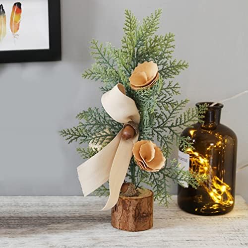 31 cm de mesa artificial de pinheiro de pinheiro em miniatura de madeira com base de madeira para ornamentos de presentes de natal
