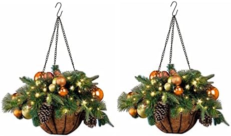 2pc Planta de suspensão de Natal, cesta de suspensão de Natal artificial pré -iluminada - reunidos com decorações
